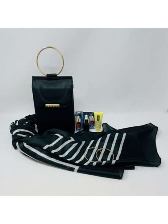 Clinique Other - 5 piece set- purse, scarf, earrings, Clinique moisturizer, ELauder serum
